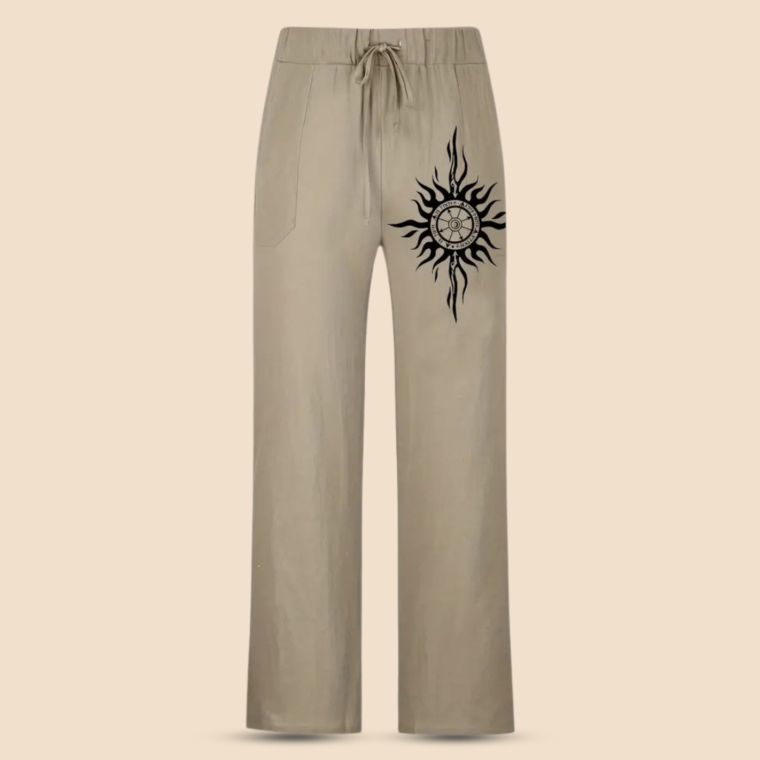 SOLVAAR – Men’s Cotton Pants with Compass Print