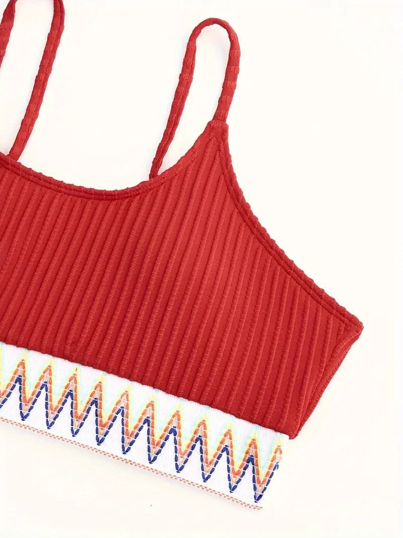 Adéla – Embroidered High-Waist Bandeau Bikini
