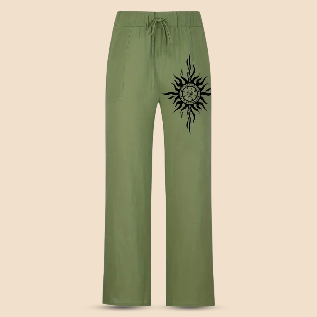 SOLVAAR – Men’s Cotton Pants with Compass Print