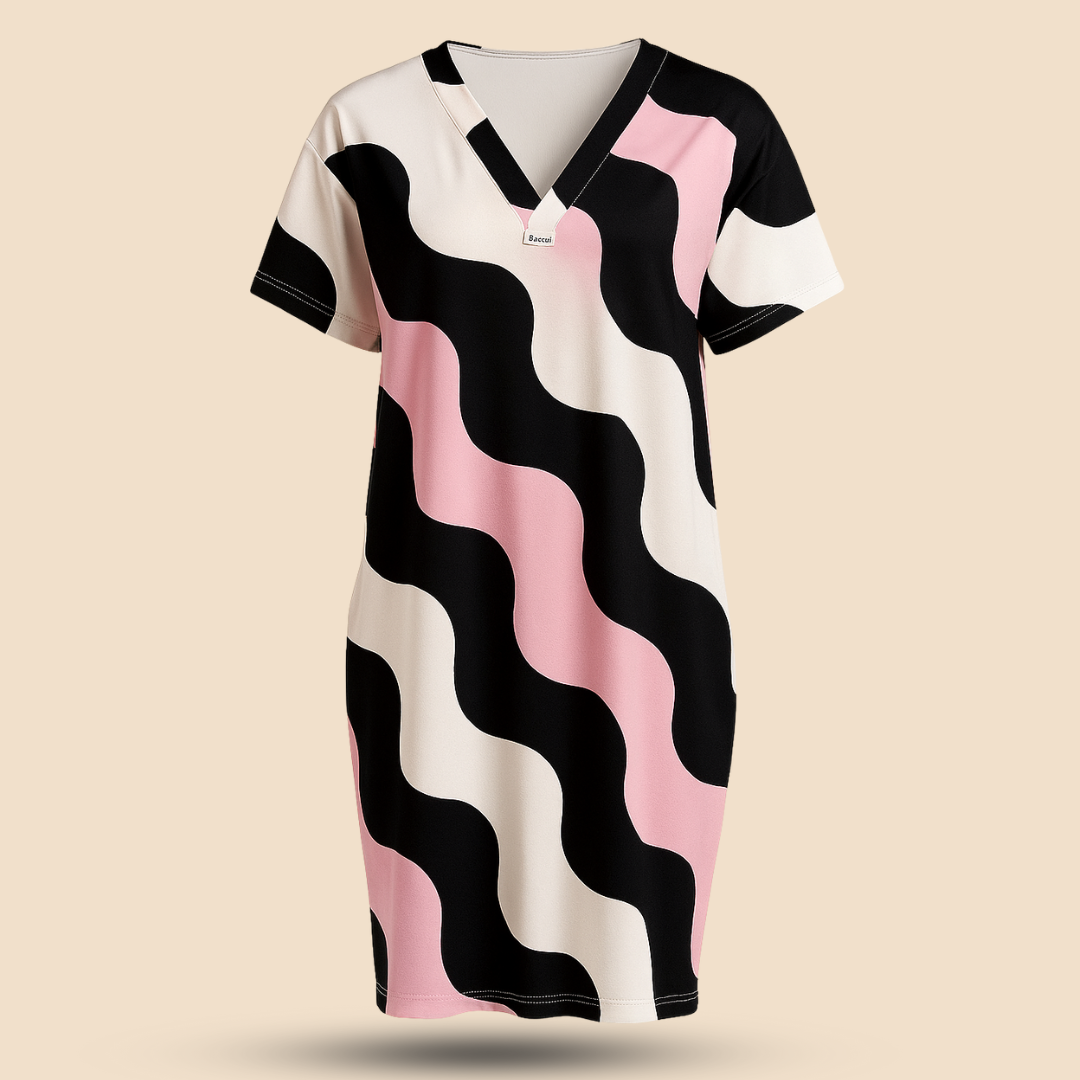 MALVINA – Summer Dress with Wave Print & V-Neck