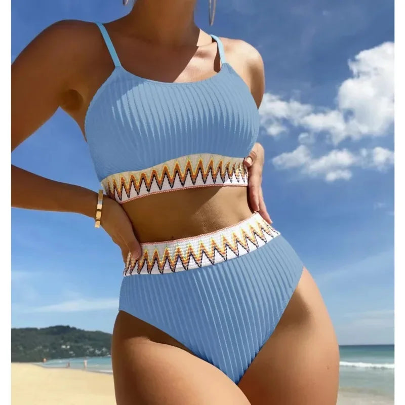 Adéla – Embroidered High-Waist Bandeau Bikini
