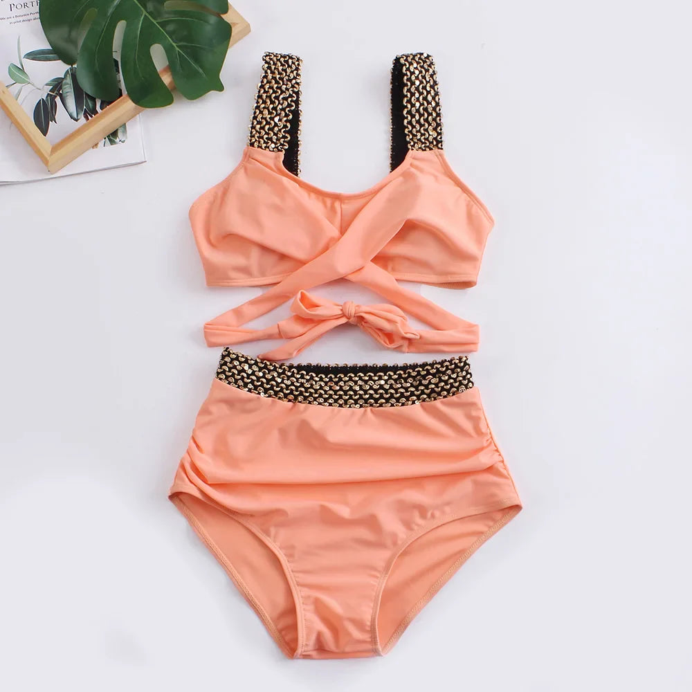 Nela – High-Waist Bikini with Gold Details