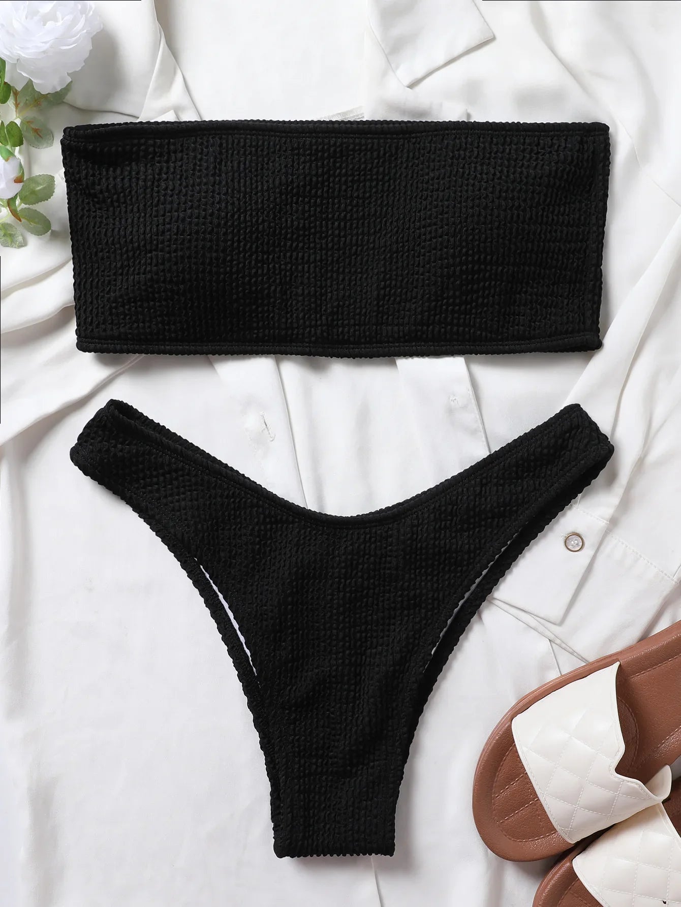 Diana – Ribbed Bandeau Bikini with High-Waist Bottoms
