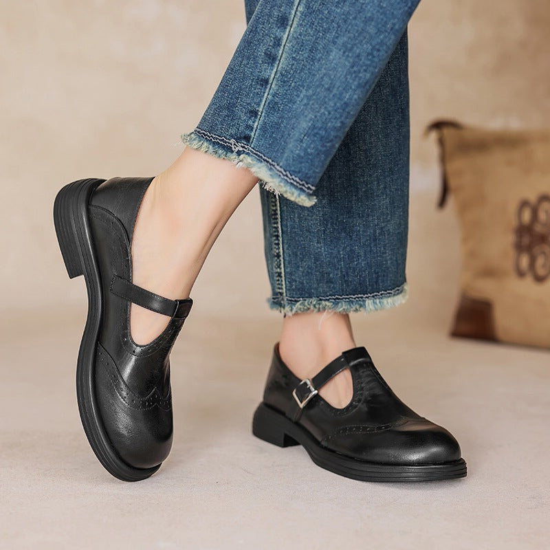 ELSBETH – Vintage Leather T-Bar Ballet Flats
