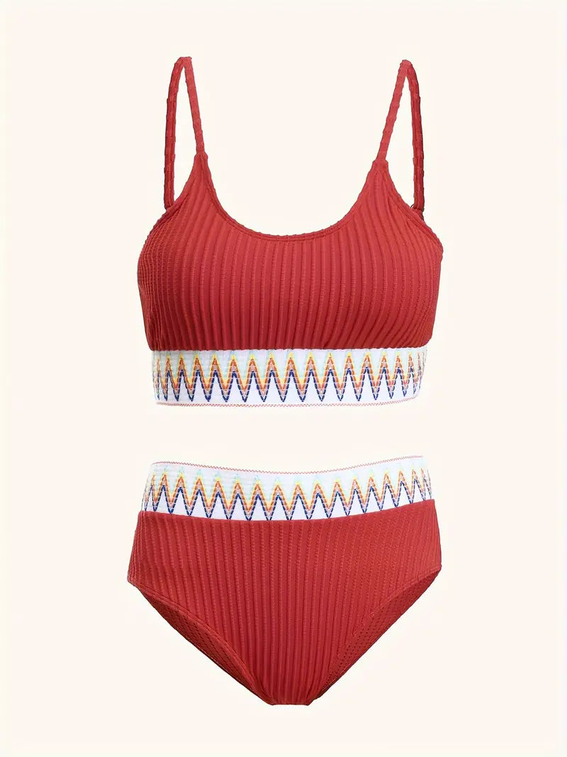 Adéla – Embroidered High-Waist Bandeau Bikini