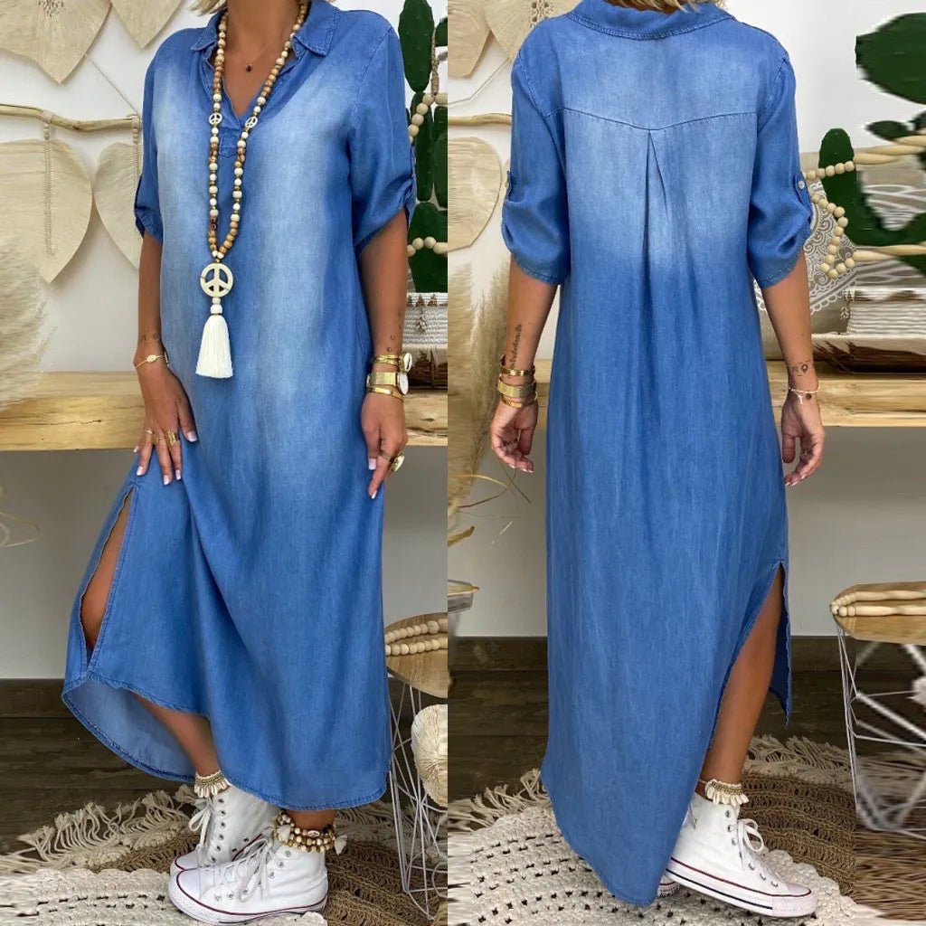 LEA – Long Denim-Style Dress