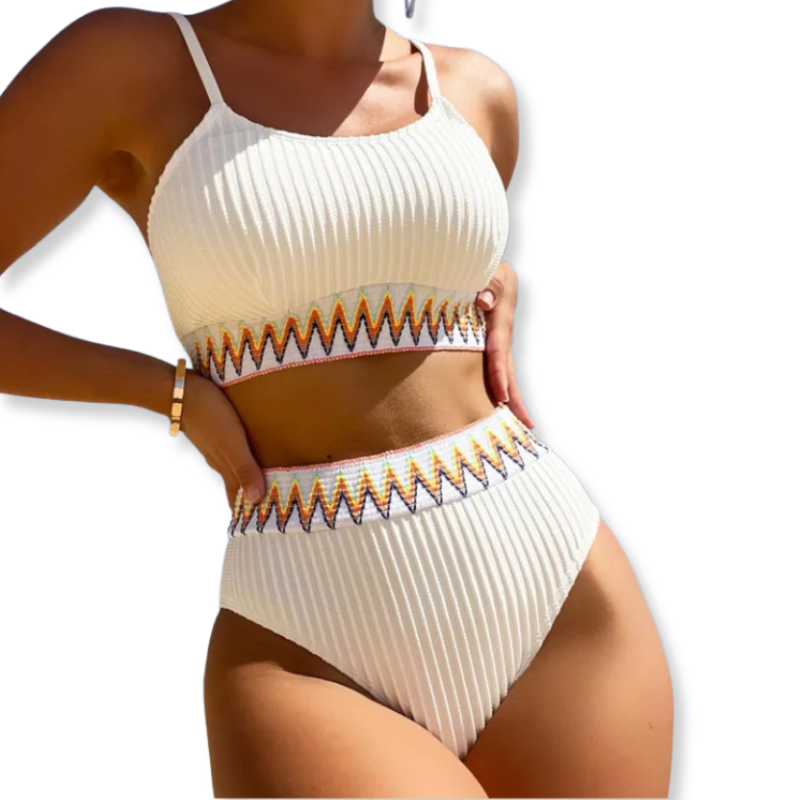 Adéla – Embroidered High-Waist Bandeau Bikini