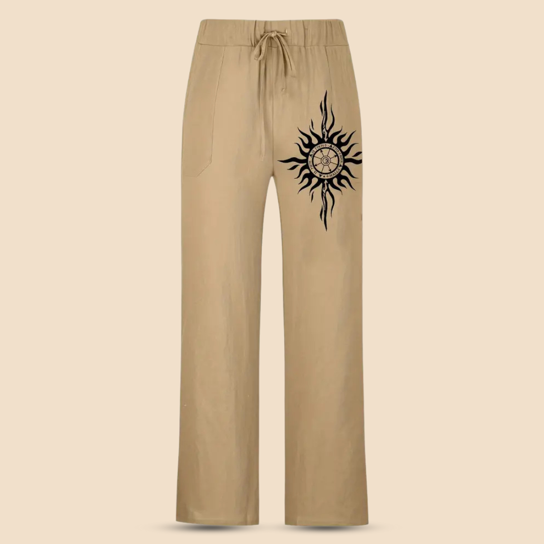 SOLVAAR – Men’s Cotton Pants with Compass Print