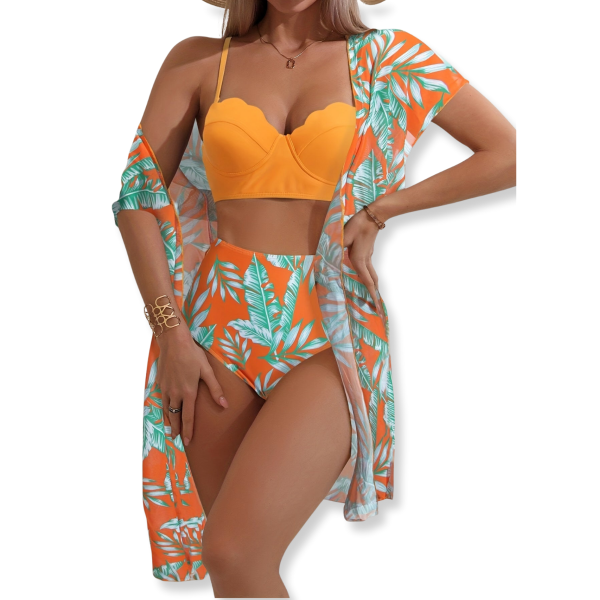 Soleil – 3-Piece Tropical Bikini Set with Beach Cover-Up