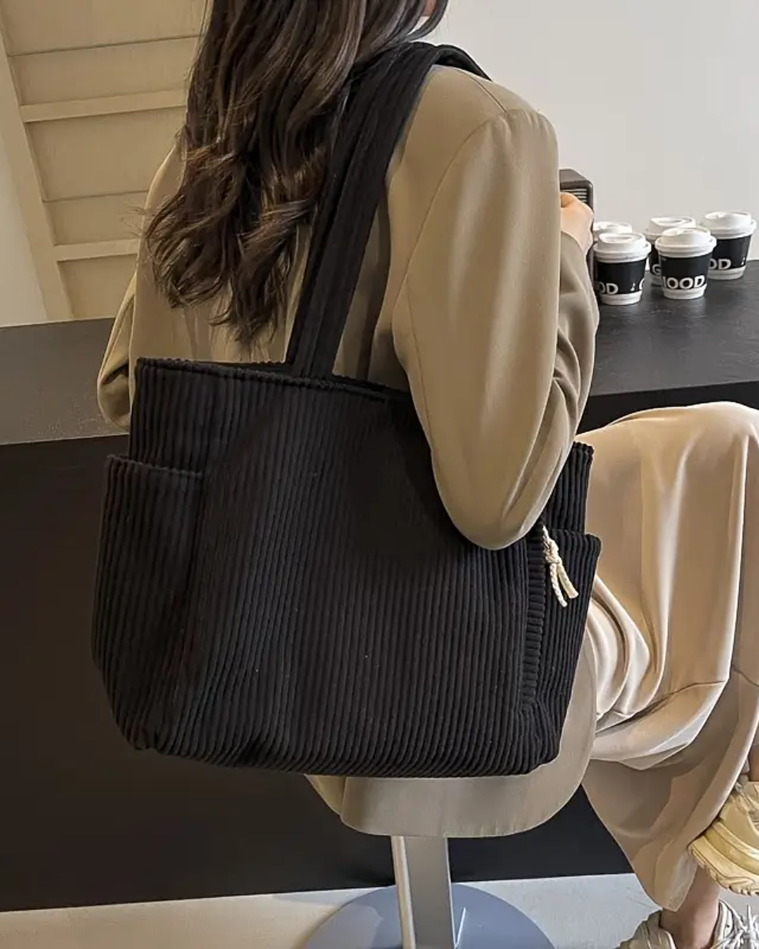 CORDA – Ribbed Tote Bag with Cord Details