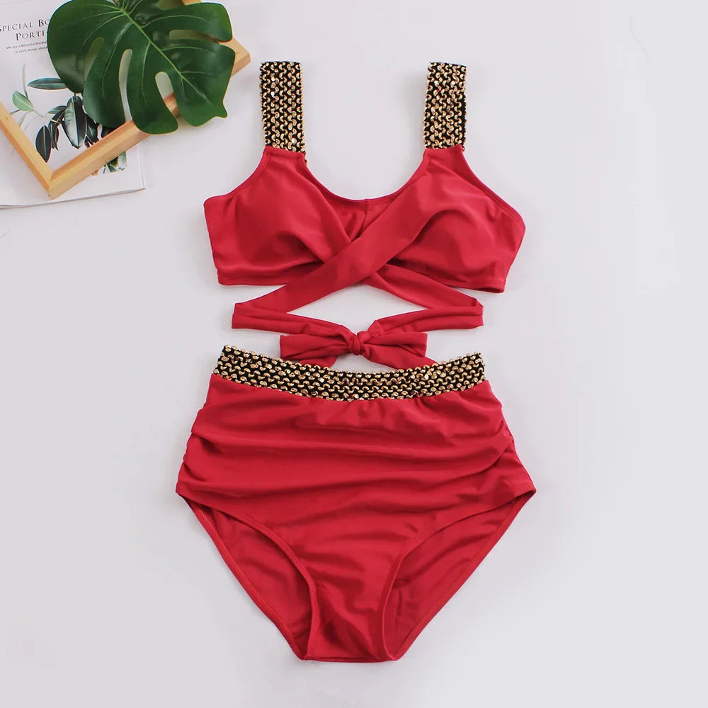 Nela – High-Waist Bikini with Gold Details