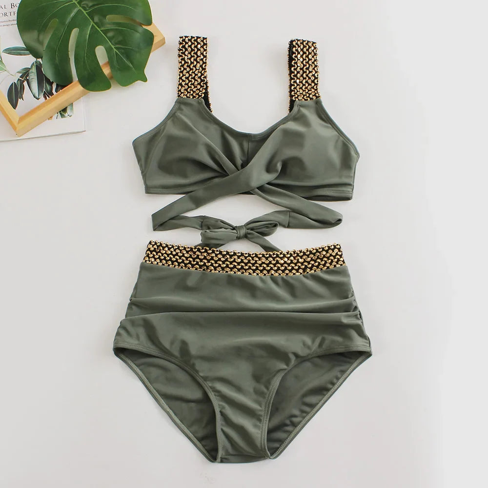 Nela – High-Waist Bikini with Gold Details