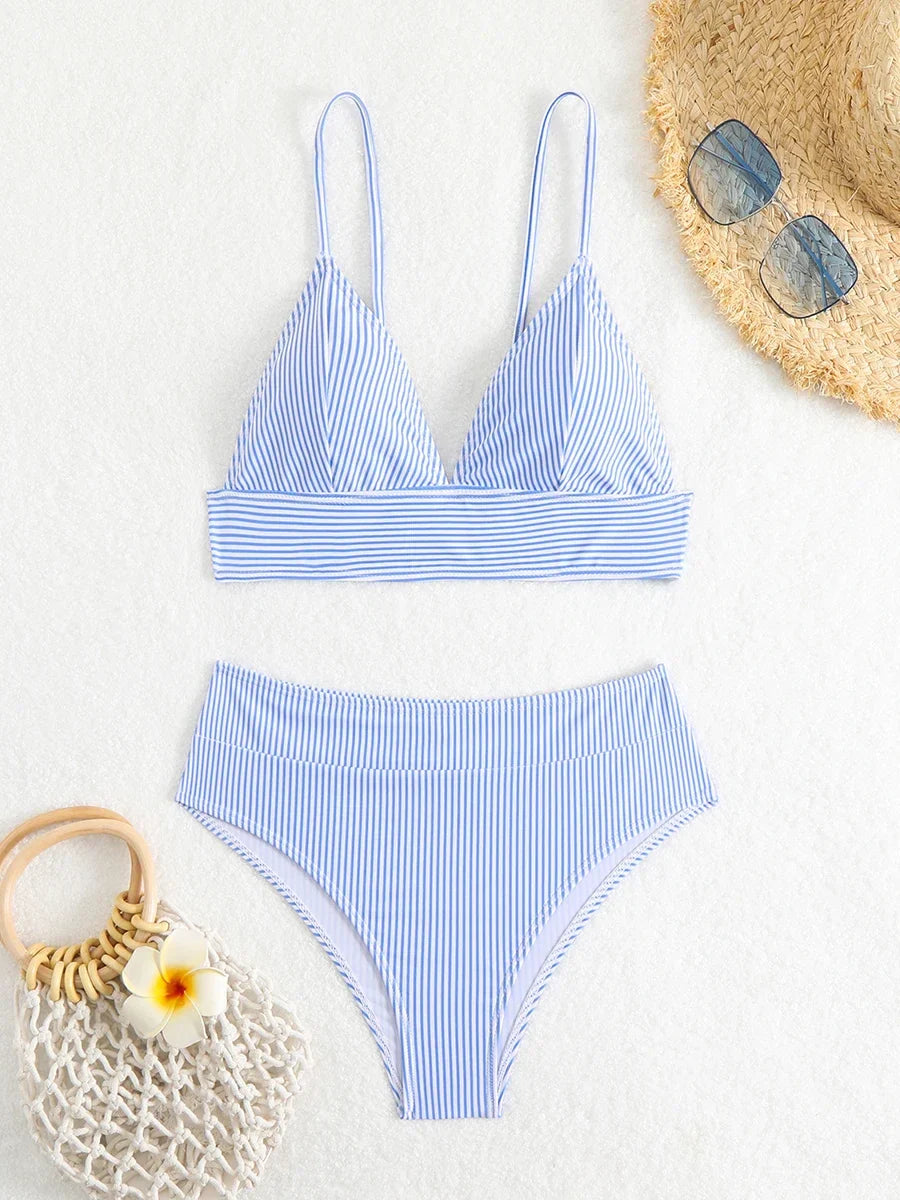 Lena – Striped High-Waist Bikini