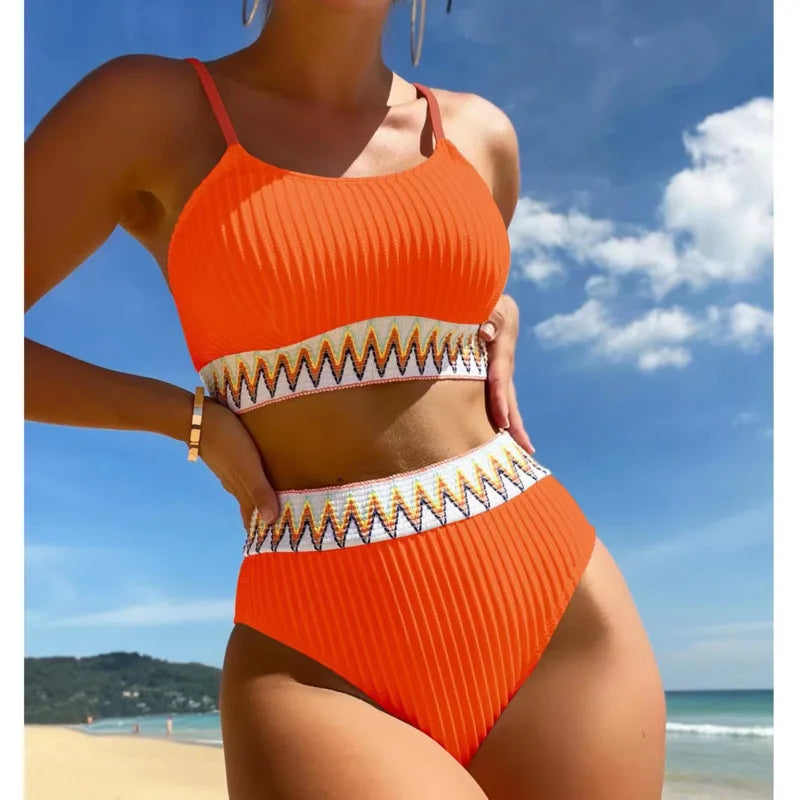 Adéla – Embroidered High-Waist Bandeau Bikini