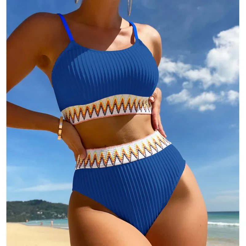 Adéla – Embroidered High-Waist Bandeau Bikini