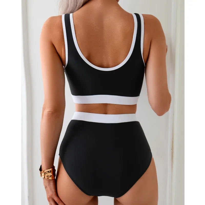 Nora – Sporty High-Waist Bikini with Contrast Stripes