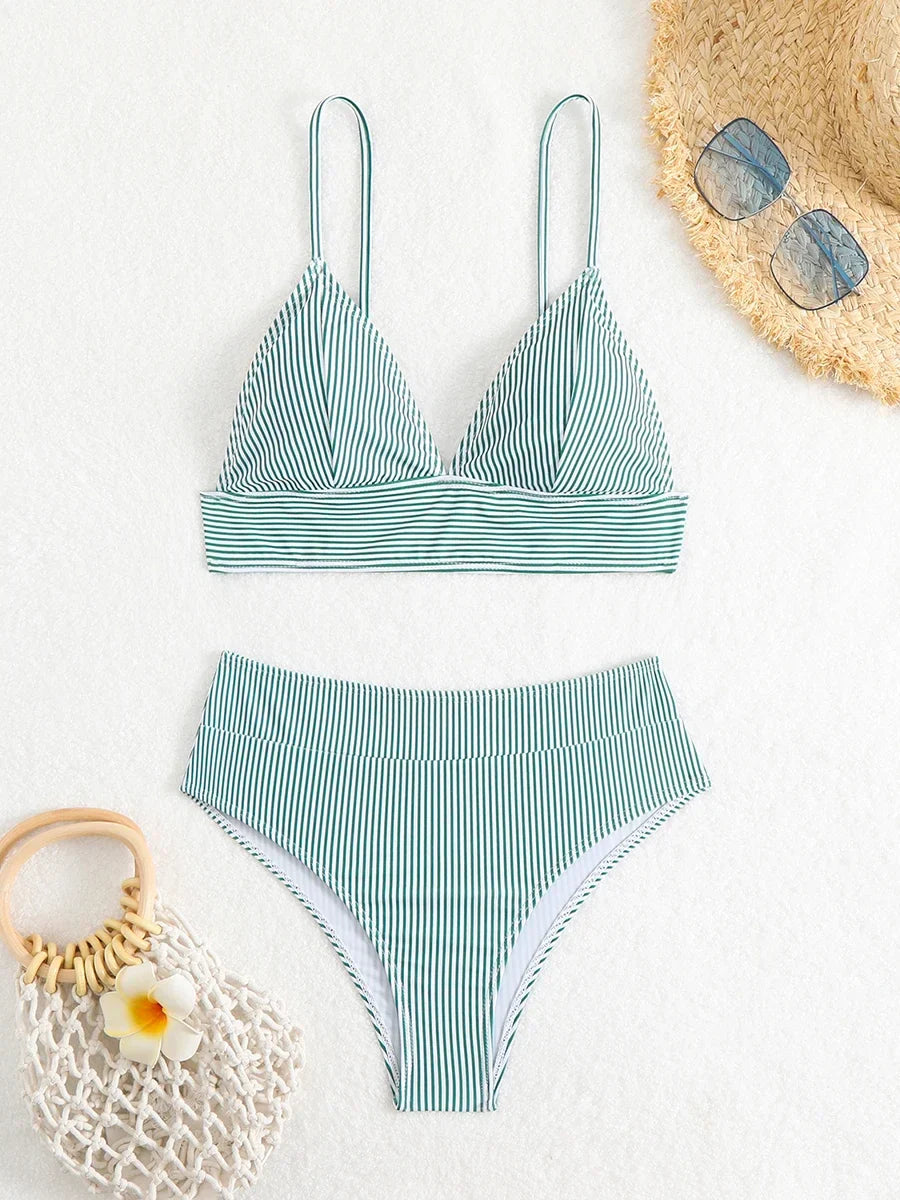 Lena – Striped High-Waist Bikini