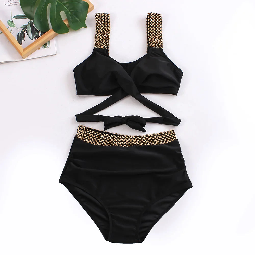 Nela – High-Waist Bikini with Gold Details