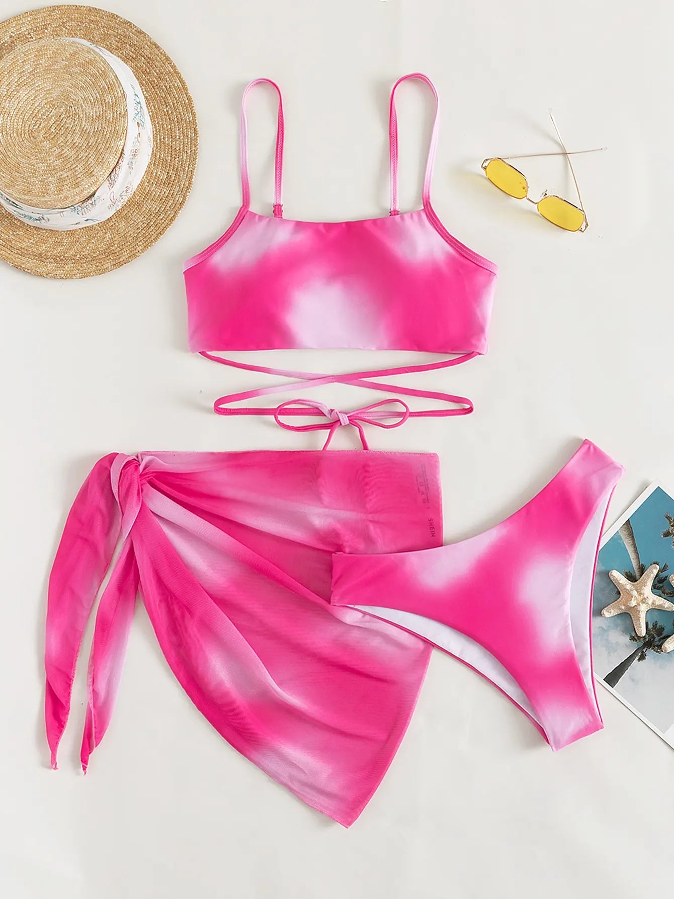 Elena – 3-Piece Ombré Bikini Set with Beach Skirt