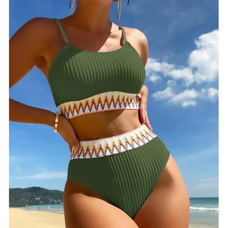 Adéla – Embroidered High-Waist Bandeau Bikini