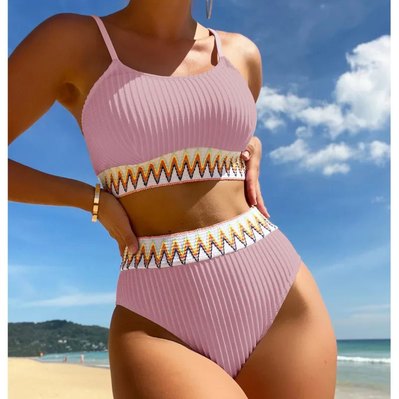 Adéla – Embroidered High-Waist Bandeau Bikini