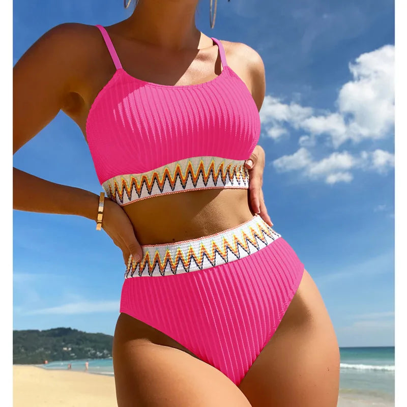 Adéla – Embroidered High-Waist Bandeau Bikini
