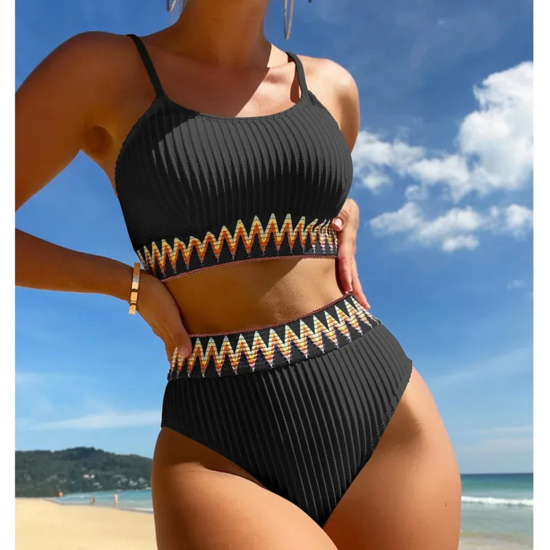 Adéla – Embroidered High-Waist Bandeau Bikini