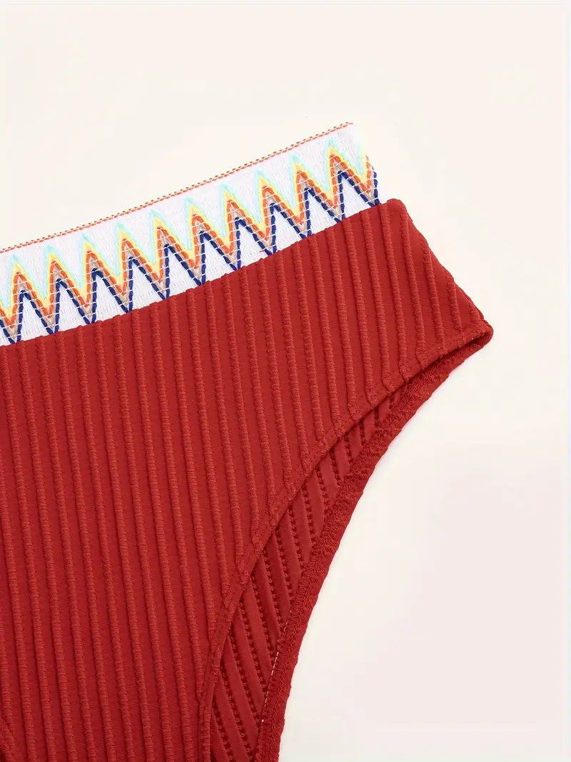 Adéla – Embroidered High-Waist Bandeau Bikini
