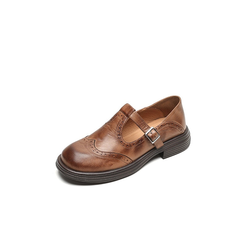 ELSBETH – Vintage Leather T-Bar Ballet Flats