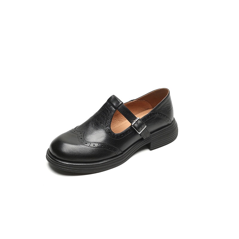 ELSBETH – Vintage Leather T-Bar Ballet Flats