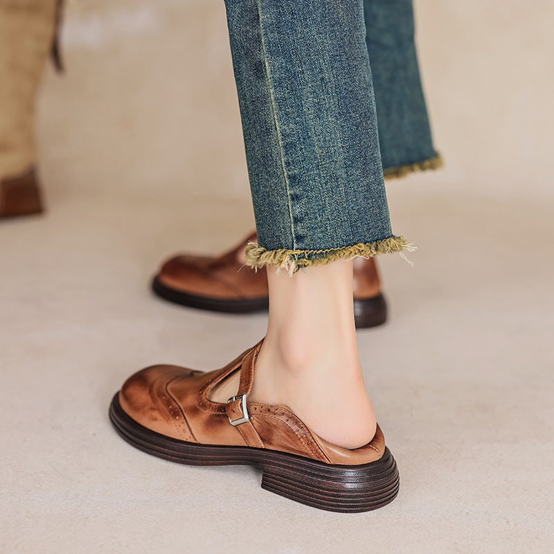 ELSBETH – Vintage Leather T-Bar Ballet Flats