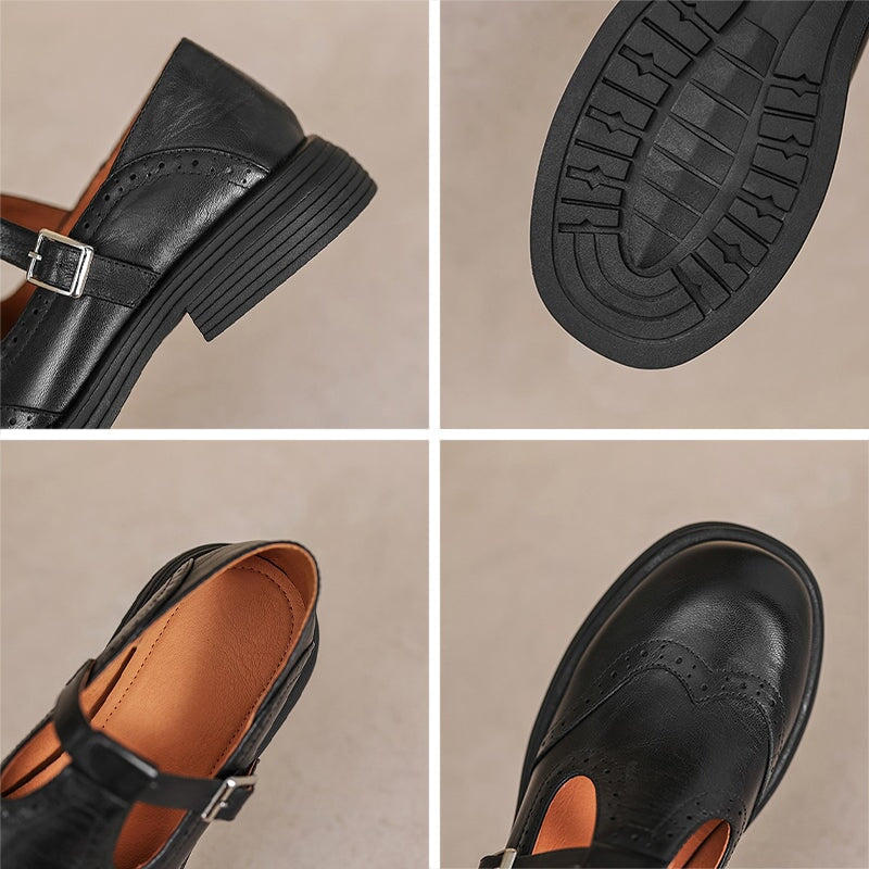 ELSBETH – Vintage Leather T-Bar Ballet Flats