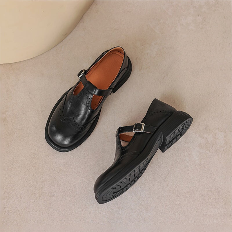 ELSBETH – Vintage Leather T-Bar Ballet Flats