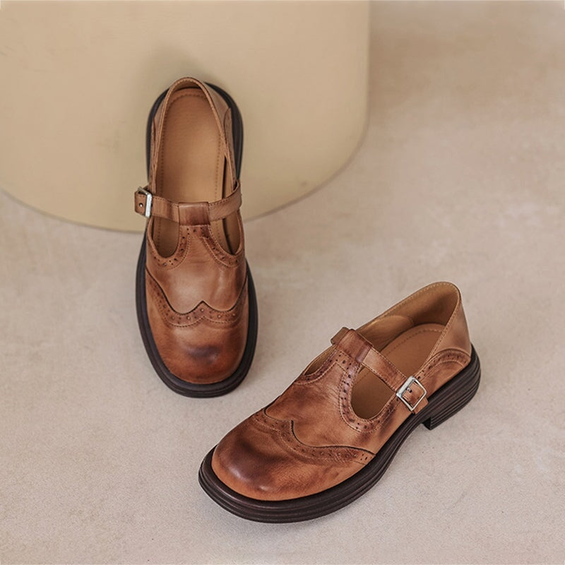ELSBETH – Vintage Leather T-Bar Ballet Flats